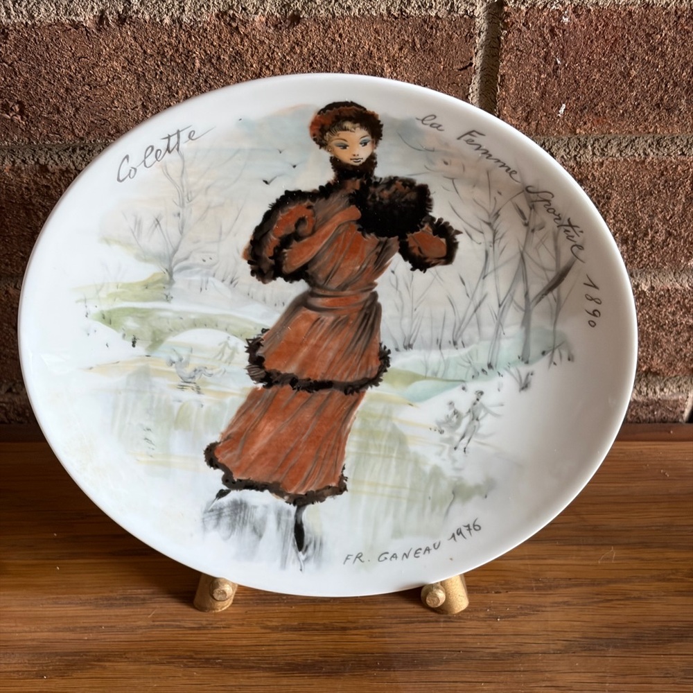 Vintage Porcelain Plate with Colette, la Femme Sportive 1890